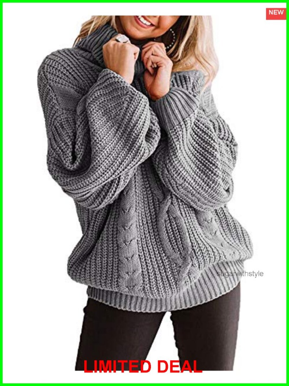 Chunky Turtleneck Cable Knit Sweater Plus Size Long Sleeve Loose Pullover